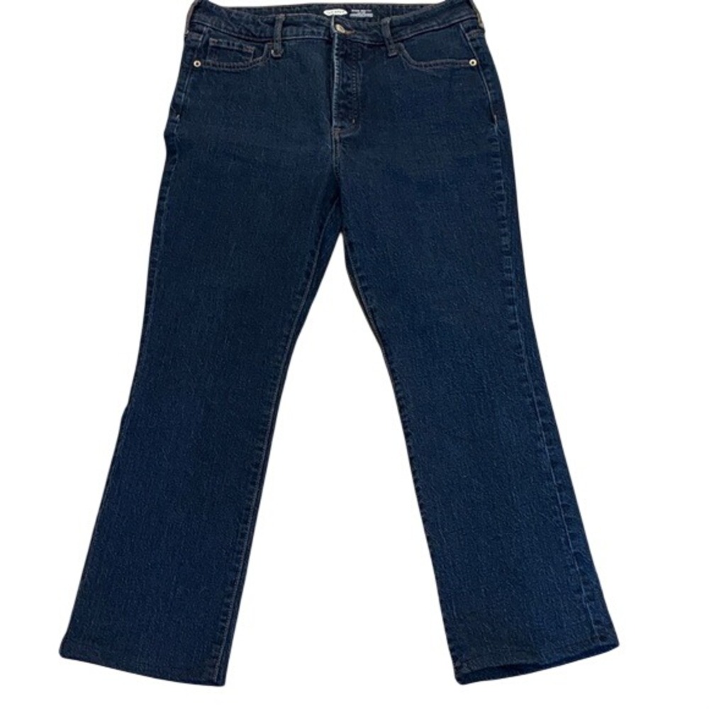 Old Navy Kicker Boot-Cut Jeans Dark Blue Button Fly Cropped Size 6